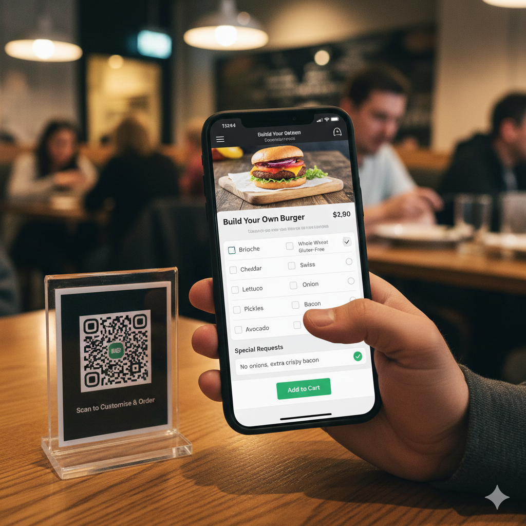 QR code ordering with customisation and special food requests